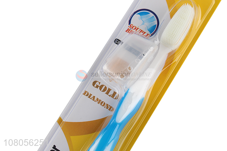 New arrival blue plastic household toothbrush with sheath