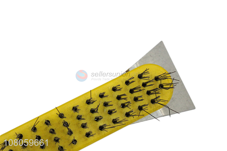 Wholesale plastic handle steel wire brush polishing brush with scraper