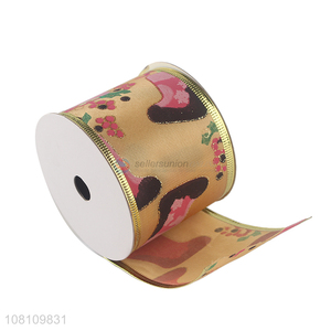 China supplier custom wired Christmas ribbon polyester ribbon