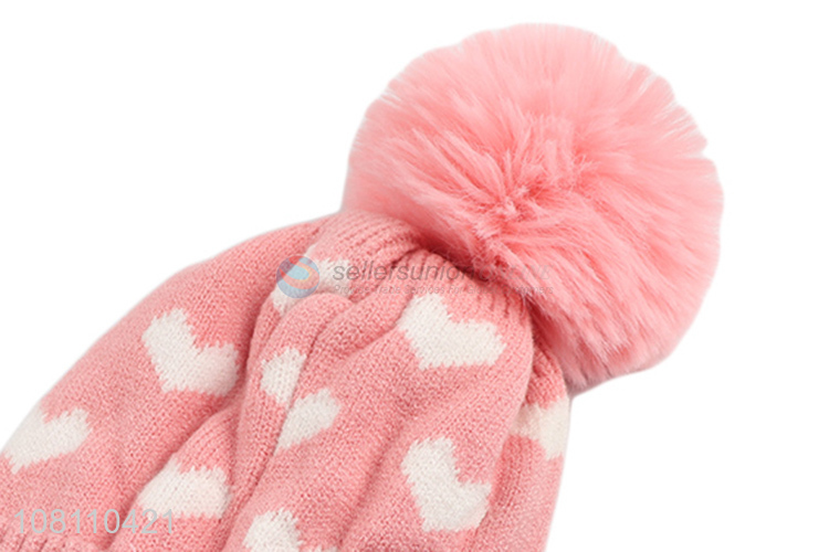 Factory supply pink cute girls kids knit beanies for sale