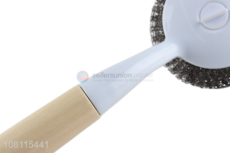 Best selling wooden handle stainless steel pot brush for kitchen