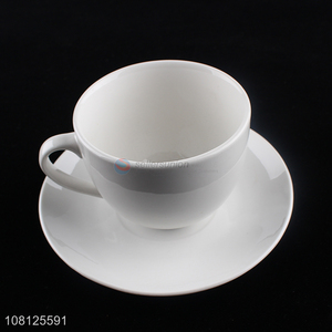 Good quality ceramic coffee mug and saucer set for home use