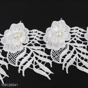 Low price white delicate garment decoration lace trim with pearl