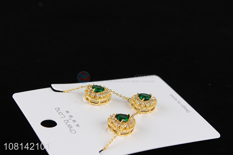 Wholesale high-end emerald gemstone pendant necklace and earring set