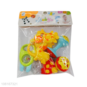 Yiwu wholesale cartoon teether rattle set for babies