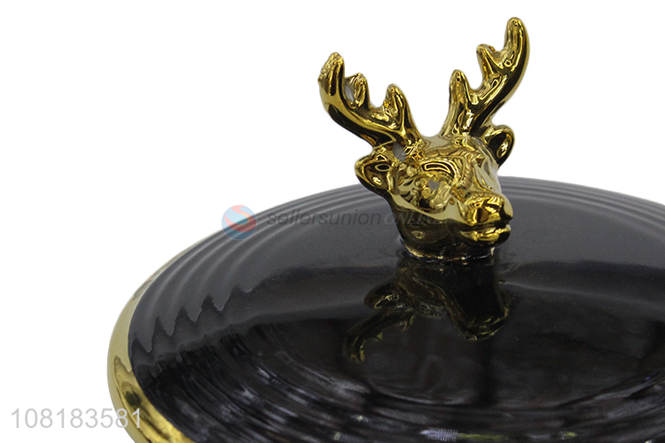 Wholesale black desktop ashtray office ceramic ashtray with lid