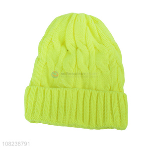 Wholesale solid color men women winter beanie hat with fleece lining