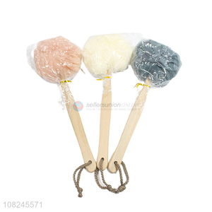 New Design Mesh Bath Flower Shower Ball With Wooden Handle