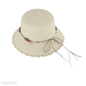 Yiwu wholesale fashion straw hat girls white sunhat for summer