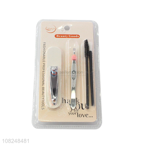 Low price beauty manicure set nail clipper eyebrow tweezer eyelash brush