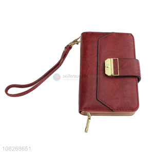 Good quality bifold women wallet purse pu leather ladies wristlet