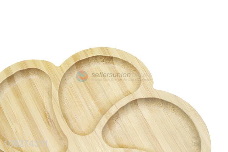 Hot selling flower shape bamboo dessert plate serving tray with dividers