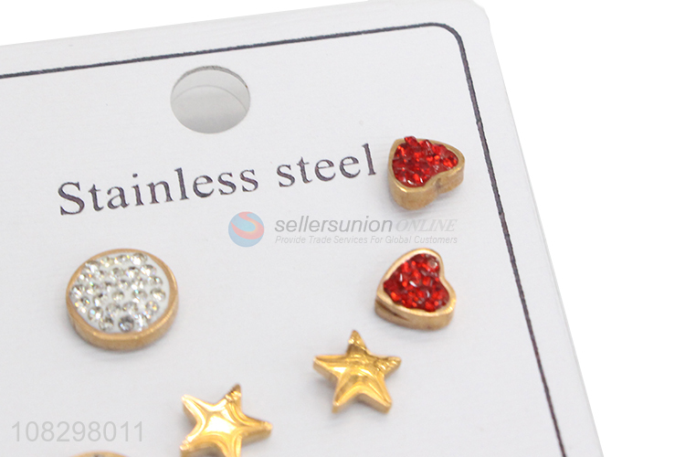 High quality stainless steel hypoallergenic stud earrings set