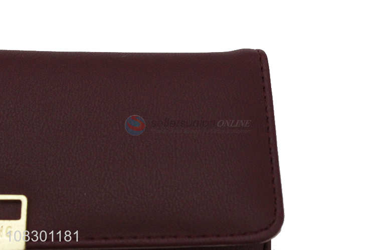 High quality faux leather long wallet trifold purse for women