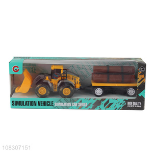 Cartoon Inertial Bulldozer Toy Vehicle With Simulation Wood