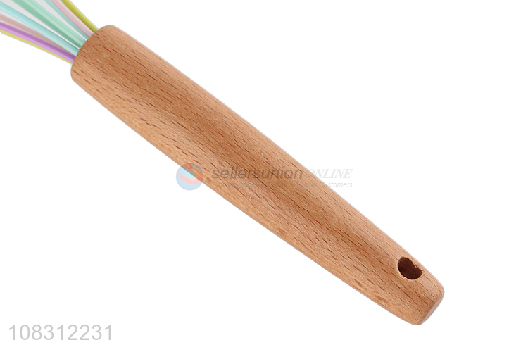 Yiwu direct sale wooden handle stainless steel egg whisk for kitchen