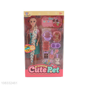 Best selling 11 inch fashion doll with dog grooming supplies