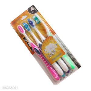 Wholesale 4 pieces medium nylon bristle toothbrush with anti-skid grip