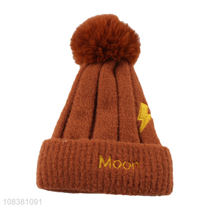 Custom Soft Fur Ball Winter Knitted Hat Fashion Beanie