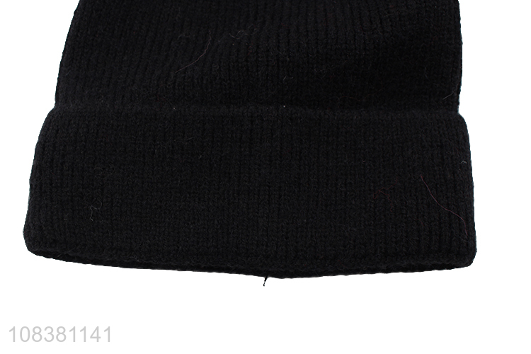 Hot Sale Kids Winter Hat Black Beanie Knitted Hat