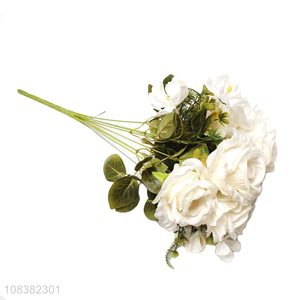 Hot selling wedding decoration white artificial rose flower