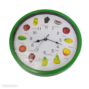 Creative design fruit printed silent wall clock for home