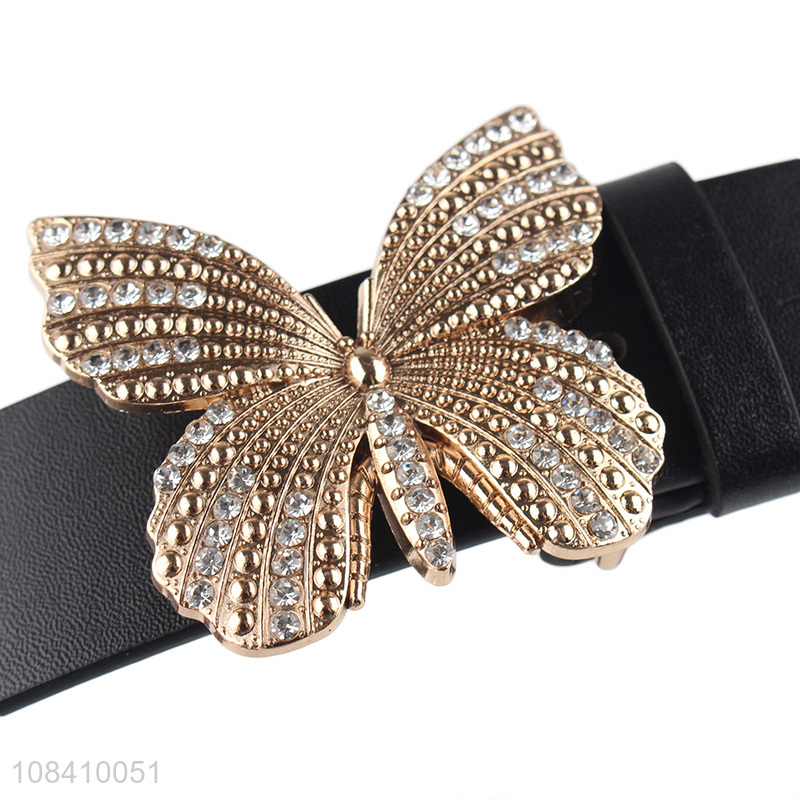 Hot selling women waist belt pu leather belt with butterfly buckle