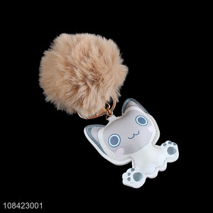 Factory supply furry puff ball keychain pu leather key chain11