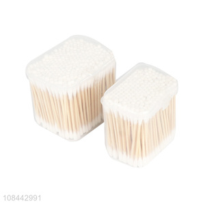 Wholesale 200pcs double tips wooden stick cotton swabs natural cotton buds