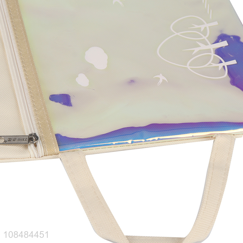 New design trendy large capacity laser pvc file bag with handle
