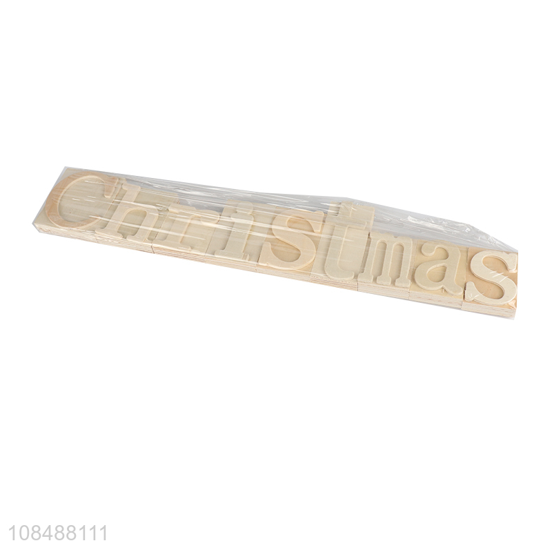 Factory price creative wooden alphabetic stickers for christmas