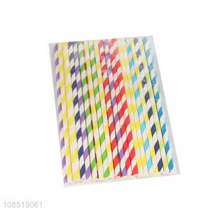 High quality disposable paper straws rainbow colors striped drinking straws