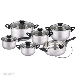 Wholesale 6pcs stainless steel cookware set with soup pot milk pot frying pan non-stick pot water kettle