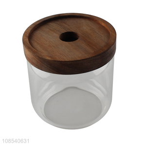 Most popular wooden lid glass sealed storage jar for sale