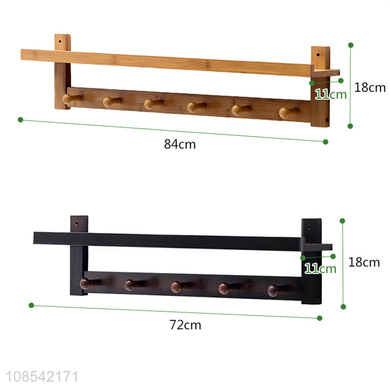 Hot selling simple wall mounted bamboo coat rack creative wall shelf