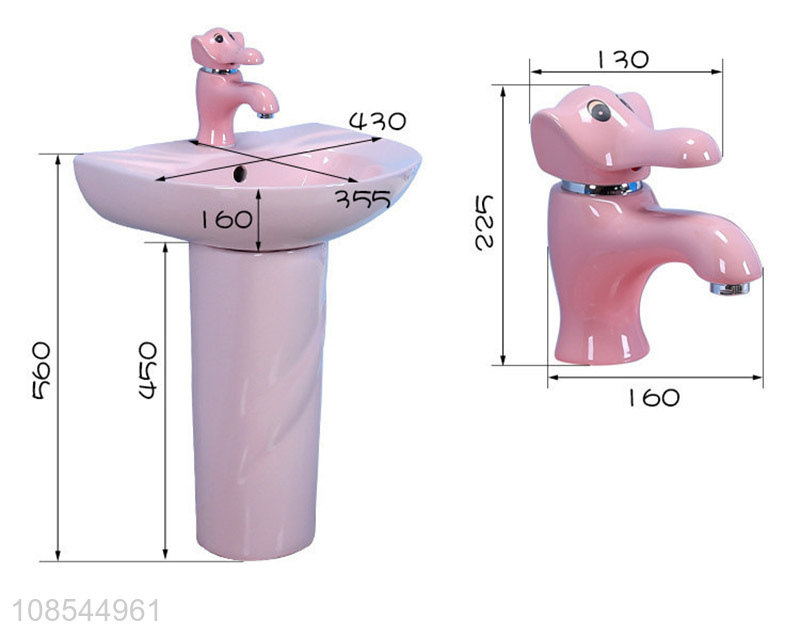 Wholesale colored child kindergarten short ceramic pedestal bathroom sink