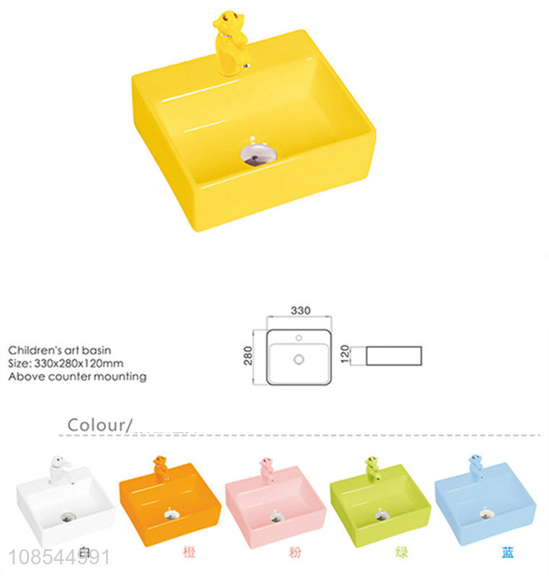 High quality colorful short ceramic vessel sink for kids boys girls