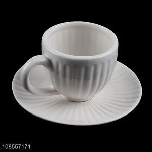 Factory price white ceramic coffee cup with saucer