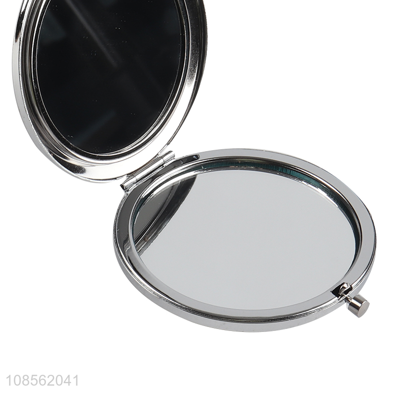 Factory direct sale round double sided folding travel makeup mirror