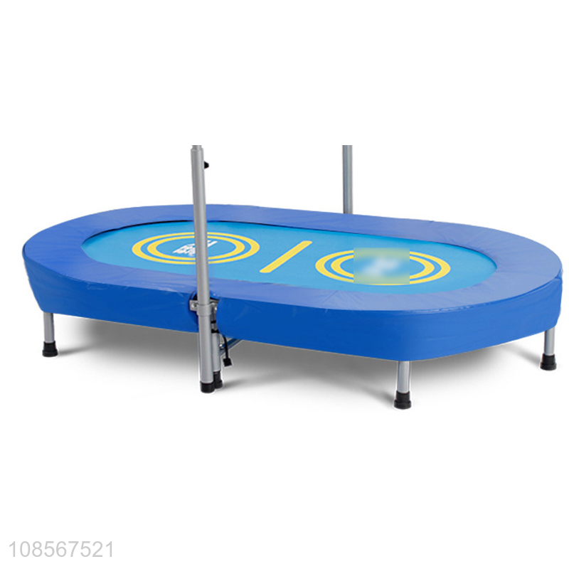 Factory supply double trampoline with handle bar for kids adults