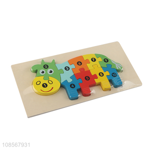 Factory supply montessori toy wooden cow puzzle number puzzle