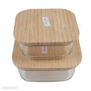 Best selling 3ps bamboo lid glass preservation box food crispers