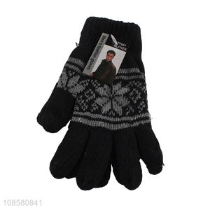 Wholesale men gloves snowflake pattern double layer knitted gloves