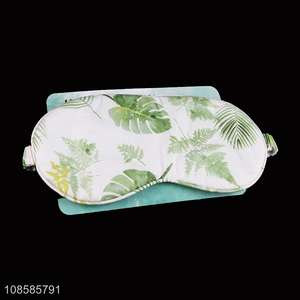 Hot selling green leaf printed imitated silk sleeping eye mask