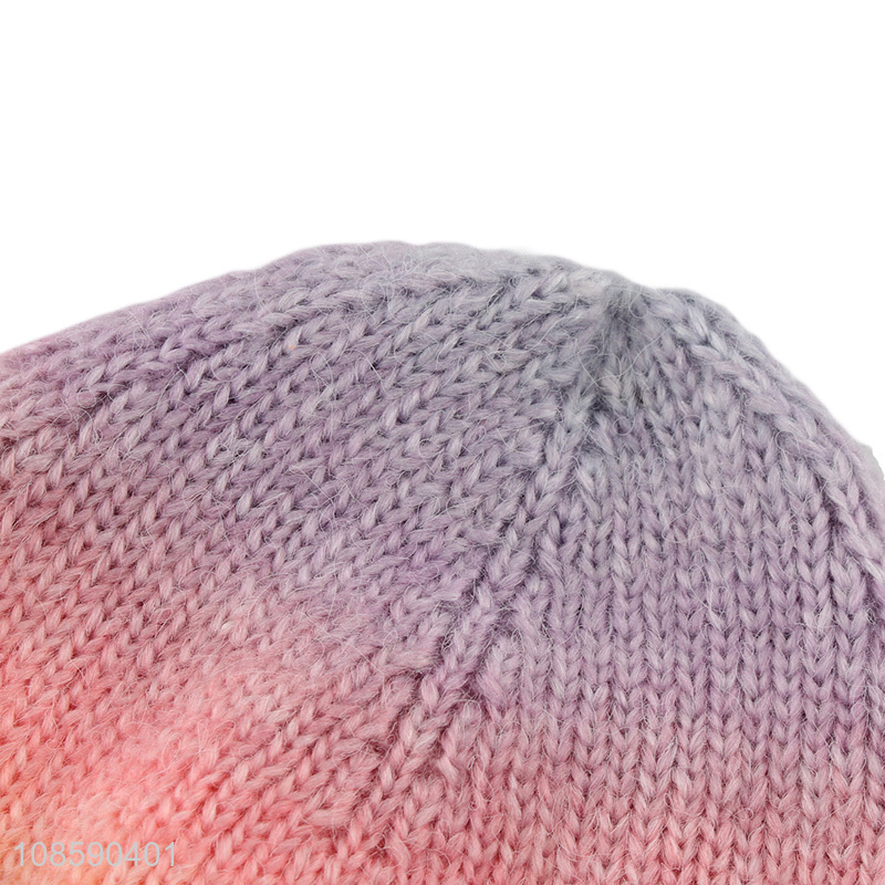 Hot selling gradient color unisex tie-dyed knitted beanie hat