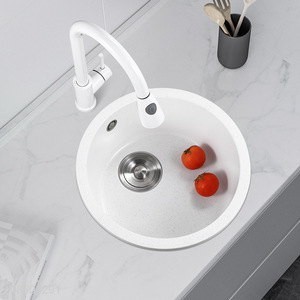 Wholesale round single bowl quartz stone kitchen sink with pull-out faucet