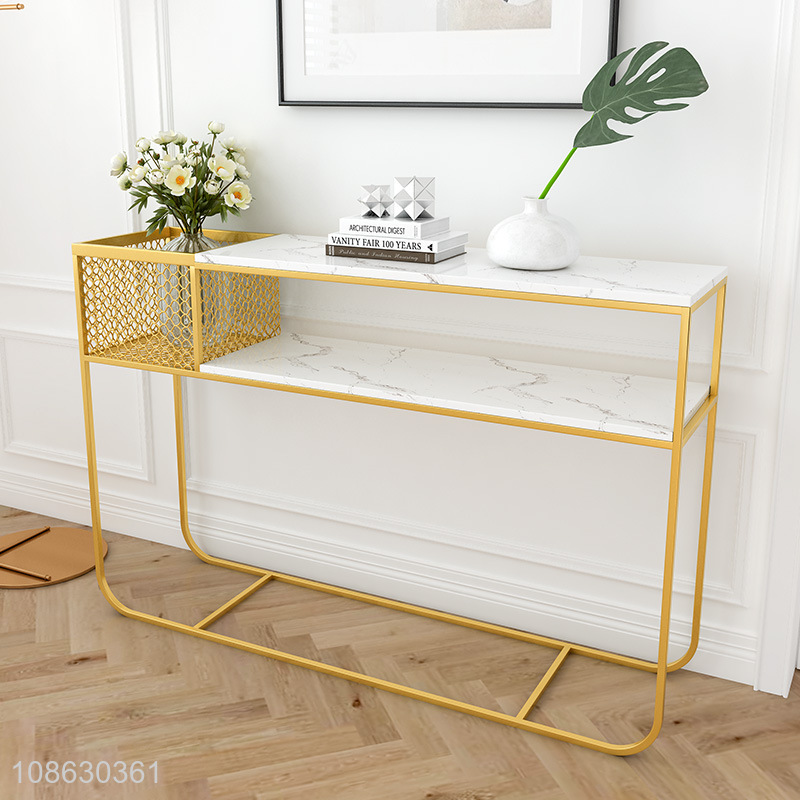 Good price 2-tier narrow long metal frame slate console table