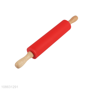 Good quality non-stick silicone rolling pin with wooden handle