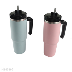 Wholesale double walled stainless steel insulated car travel mug with straw