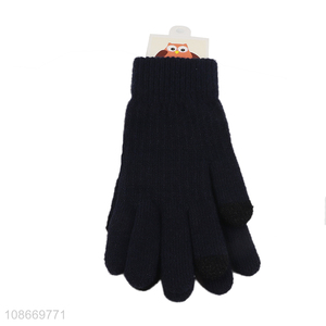 Online wholesale winter warm fuzzy knitted full finger gloves for men